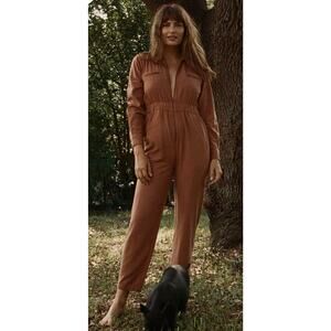 DOEN Serre Jumpsuit 100% Silk in Brown - Medium